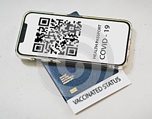 Covid-19 smartphone QR code the passport, High quality photo