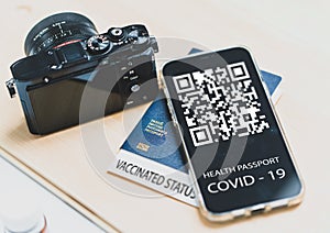 Covid-19 smartphone QR code passport, High quality photo