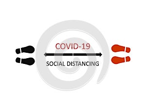 COVID-19 Social Distancing with foot step illustration.