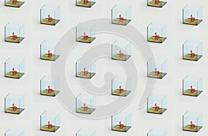 Covid 19 social distancing seamless pattern isolation as a new normal maintain distance concept banner. Isometric 3D illustration