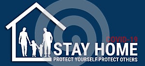 Covid-19, Stay Home illustration banner. Stay Home Stay Safe