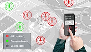 Covid-19 tracker application.Protect yourself.health and medical. virus outbreak.technology solution