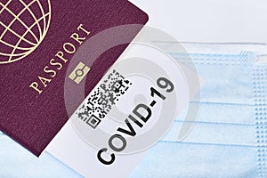 COVID-19 and travel concept, mark of coronavirus PCR testing in tourist Italian passport.Diagnostics of coronavirus in airport due