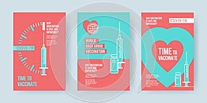 COVID-19 vaccination concept design. Set of covers, banners or posters