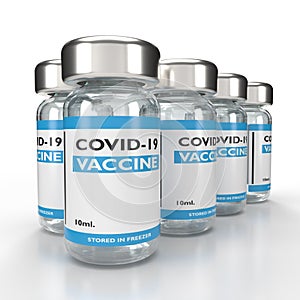 Covid-19 vaccine bottle on white background, 3D rendering