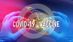 COVID-19 vaccine medical concept with flag of the states of USA. State of North Dakota flag 3D illustration.