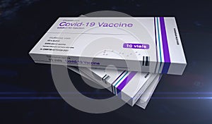 Covid-19 Vaccine pack production 3d illustration