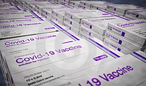 Covid-19 Vaccine pack production 3d illustration