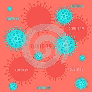 COVID-19 virus concept of pandemic situation. Vector Background with blue and red viral cells.