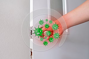 Covid-19 virus on  Door knob