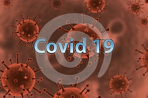 COVID-19 virus under the microscope. Medical illustration of a red coronovirus. China`s agent for respiratory flu virus quid vira