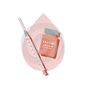 COVID-19 virus vaccine and syringe vector illustration.