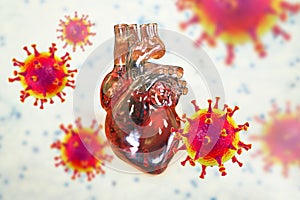 COVID-19 viruses affecting the heart, conceptual 3D illustration