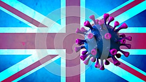 Covid british and england variant, coronavirus mutation with blue english flag