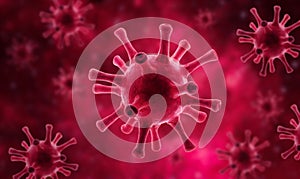 COVID-19 coronavirus background, 3d illustration, microscopic view of SARS-CoV-2 corona virus in cell. Global coronavirus outbreak photo