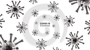 COVID-19 coronavirus banner, 3d illustration, pattern with coronavirus and inscription COVID19 isolated on white background photo