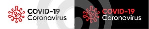 Covid-19 Coronavirus Design logo and Virus symbol. Prevention nCoV-19 Pandemic. Editable Line Vector on white and black photo