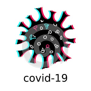 Covid, coronavirus icon, illustration in tik tok colors.