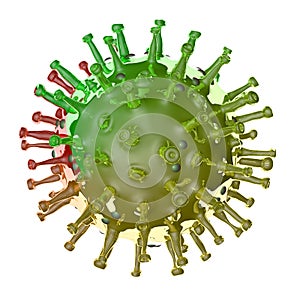COVID-19 Coronavirus microscopic, green and red virus with white background photo
