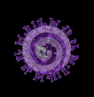 COVID-19 Coronavirus microscopic, purple virus with black background photo