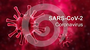 COVID19 coronavirus poster, 3d illustration, red corona virus in cell and inscription SARS-CoV-2. Global coronavirus outbreak and photo
