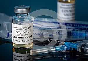 Close up of bottle of new Covid-19 vaccine for Omicron variant photo