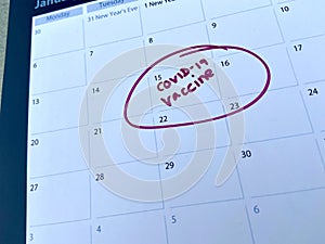 Covid-19 coronavirus vaccine shot jab appointment calendar background with copy space, many people worldwide waiting for covid-19 photo