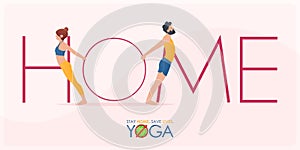 Coronavirus or covid-19 banner in stay home and do yoga concept. Vector.