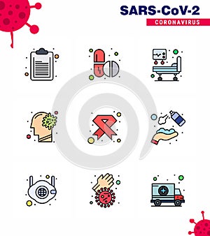 9 Filled Line Flat Color Coronavirus Covid19 Icon pack such as hiv, aids, icu, brain, ilness photo