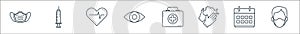 Covid line icons. linear set. quality vector line set such as man, calendary, two hands, eye, heartbeat, syringe