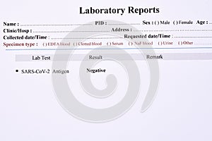 COVID-19 negative test result by using antigen test kit photo