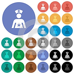 Covid nurse with mask round flat multi colored icons