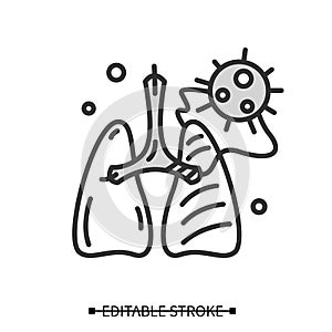 Covid pneumonia icon. Virus caused lungs blockage, complications simple vector illustration