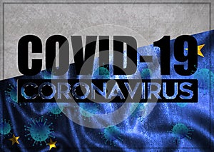 COVID-19 quarantine and prevention concept against the coronavirus outbreak and pandemic. Text writed with background of waving