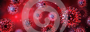 Covid-19 Or SARS-CoV-2 In Liquid - Coronavirus In Red Background