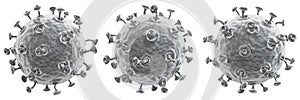 COVID-19 . Set of corona virus with high detail textured and glycoprotein spike . Different view . White isolated background . photo