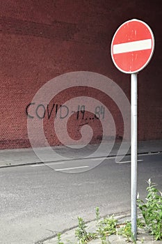 Covid 1984 Street Graffiti in Brussels, Belgium photo