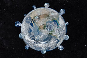 Covid-19 sweeps world, world infected by coronavirus. Planet earth in form of corona virus. concept of a global pandemic