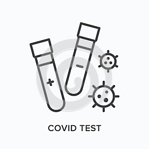 Covid test flat line icon. Vector outline illustration of laboratory equipment. Black thin linear pictogram for blood