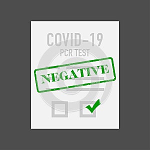 Covid-19 test negative result certificate, vector illustration