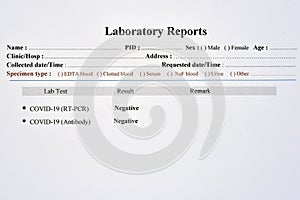 COVID-19 negative test results