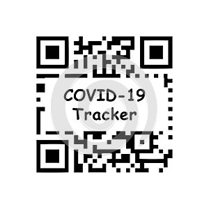Covid-19 QR Code Tracker. Black and white illustration icon depicting QR code to track and trace for Covid 19 Coronavius. EPS Vect