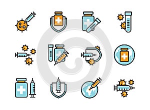 Covid-19 vaccine icon set colorline style.  Sign and symbol for websit, print, sticker, banner, poster photo