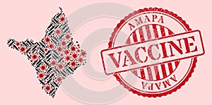 Covid Virus Vaccination Mosaic Amapa State Map and Scratched Vaccination Stamp photo