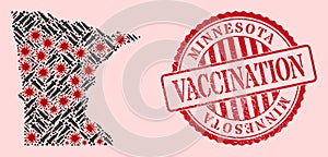 Covid Virus Vaccination Mosaic Minnesota State Map and Grunge Vaccination Stamp