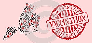 Covid Virus Vaccine Mosaic New York City Map and Watermark Vaccine Stamp