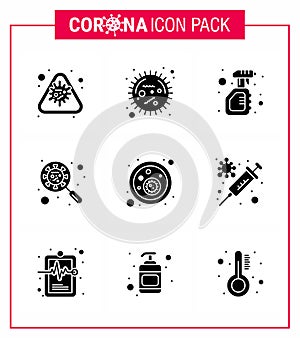 COVID19 corona virus contamination prevention. Blue icon 25 pack such as glass, scan virus, epidemic, virus, spray