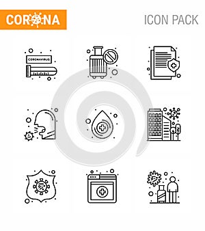 COVID19 corona virus contamination prevention. Blue icon 25 pack such as  sick, healthcare, health, covid, protect