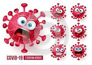 Covid19 corona virus emojis vector set. Covid-19 coronavirus emojis and emoticons