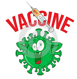Covid19 coronavirus cartoon with  vaccine syringe